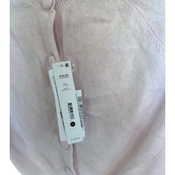 Aqua 100% Cashmere Crewneck Cardigan Cotton Candy Light Pink XS New With Tags - Picture 9 of 15